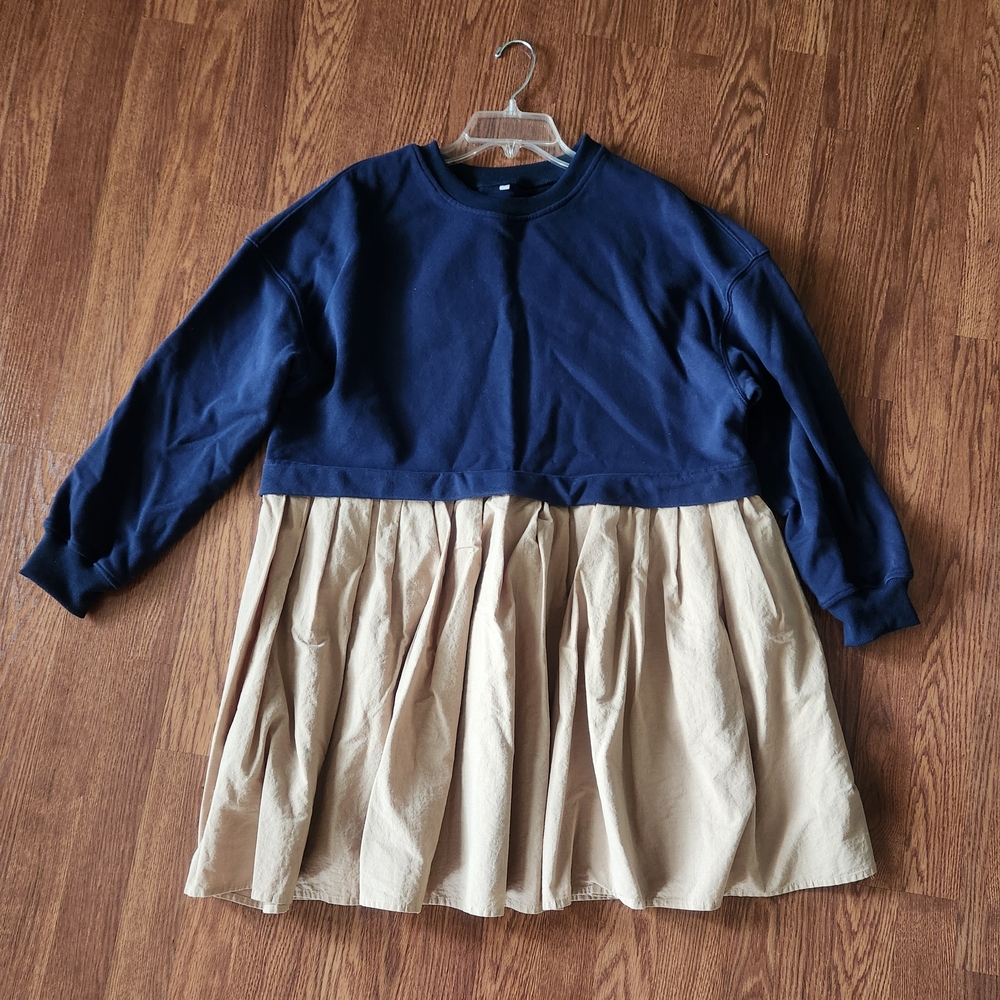 Boutique Navy and Tan Long Sleeve Mini Dress